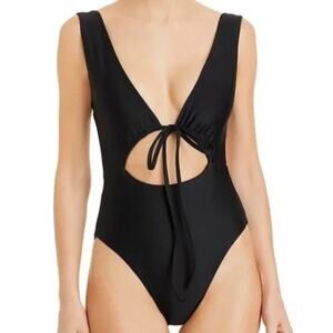 Jade Cava One Piece Black Swimsuit Size M Cutout Tie Front Low Back Beach Vaca